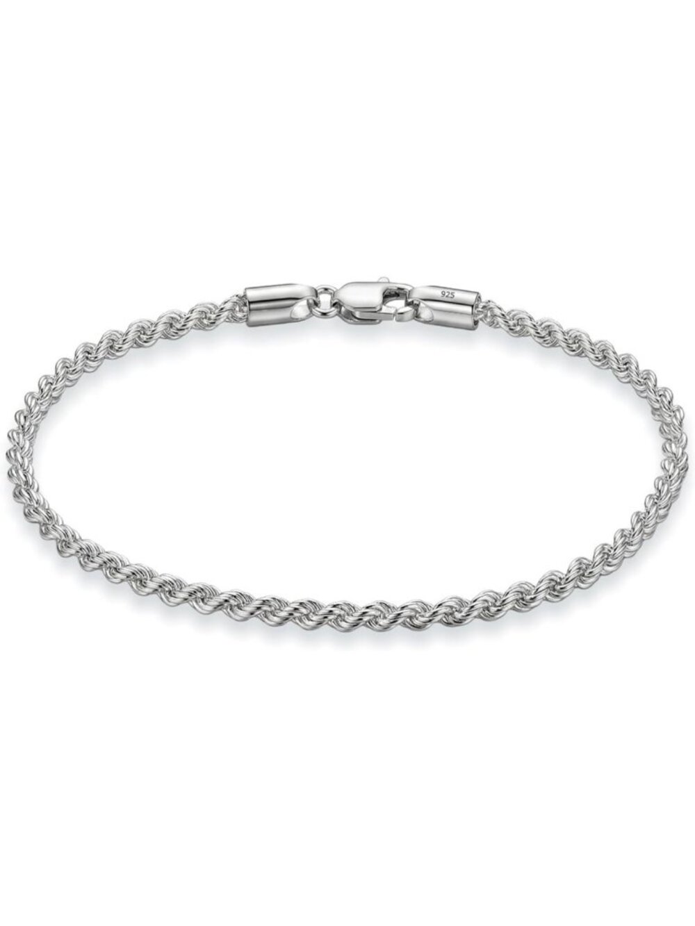 Twisted Rope Chain Bracelet in 925 Sterling Silver | Diamond-Cut, Adjustable